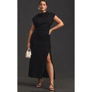 Anthropologie NWT Maya Ruched Cowl Neck Black Maxi Dress Size Large